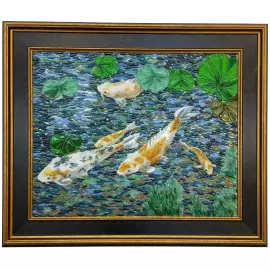 Панно декоративное из стекла "Золотые карпы кои"